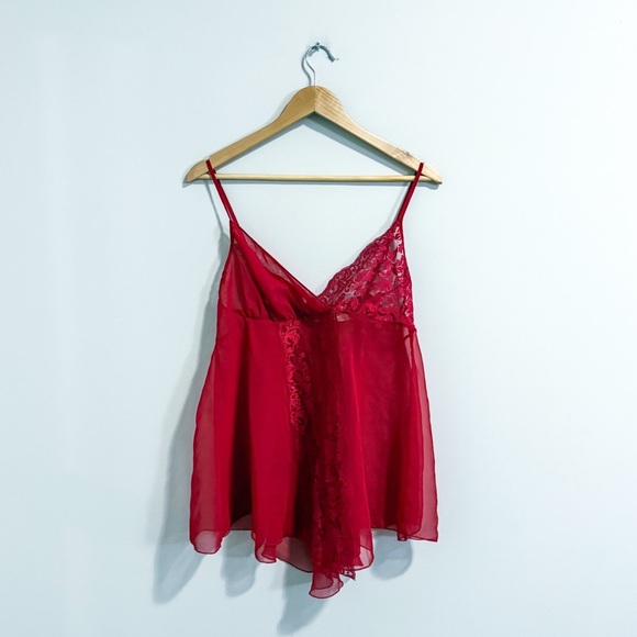 Vintage 80s Victoria’s Secret Red Lace Lingerie Slip Mini Dress Sheer Sexy - Picture 1 of 10